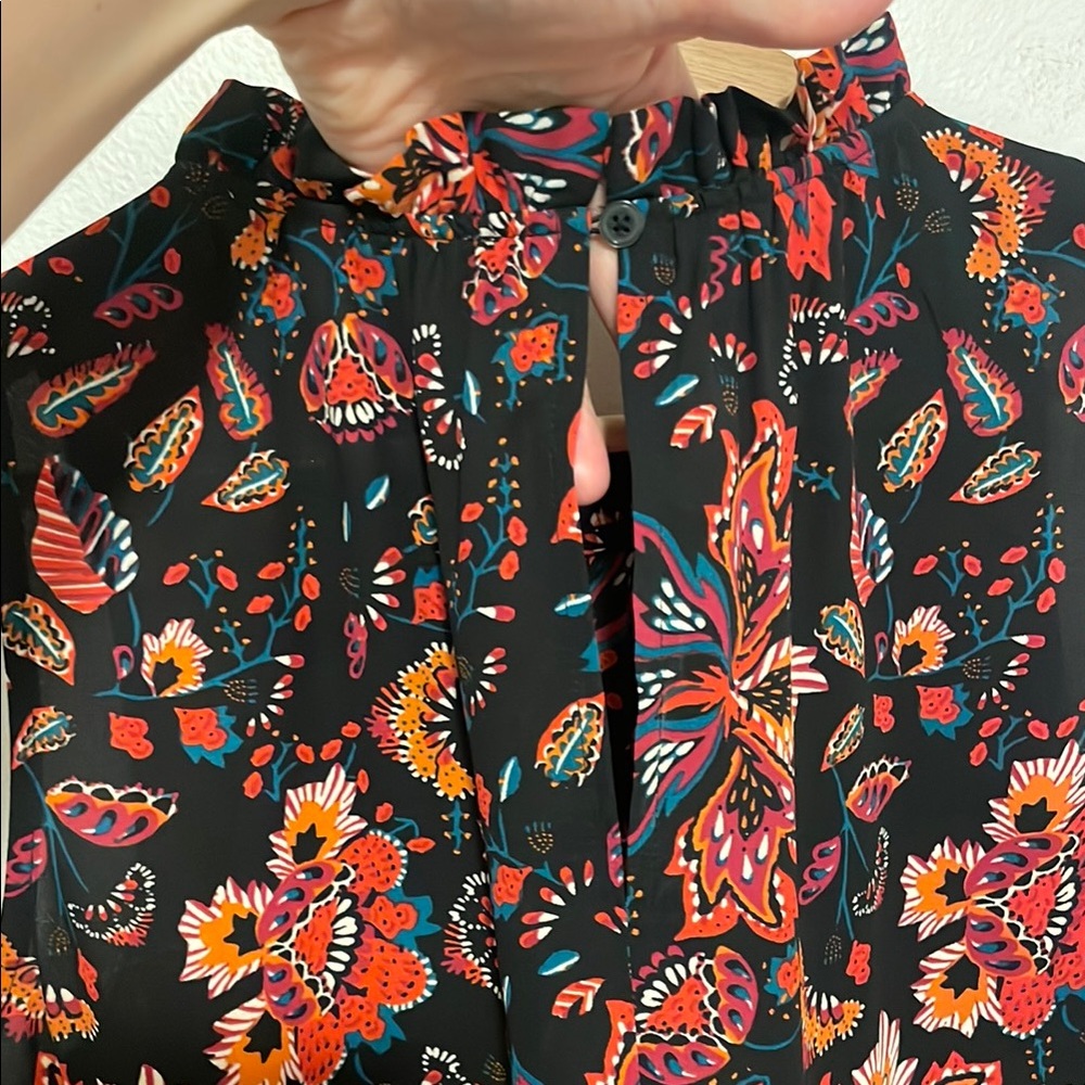 LOFT Size Small Floral Navy and Red Ruffled Sleeveless Peplum Blouse - Picture 6 of 6